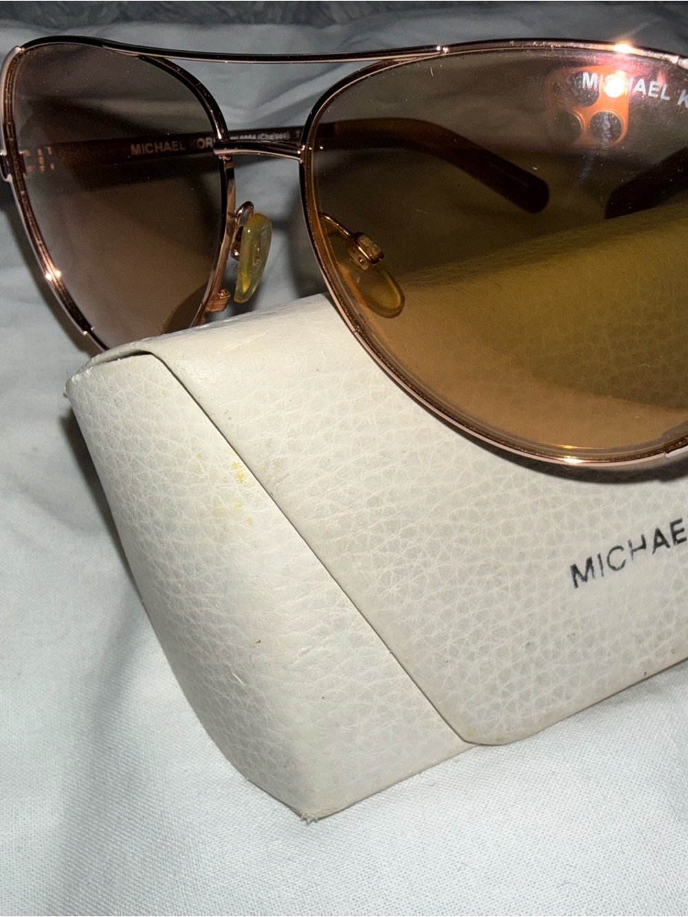 MICHAEL KORS Rose Gold Aviator Sunglasses with Brown Lenses